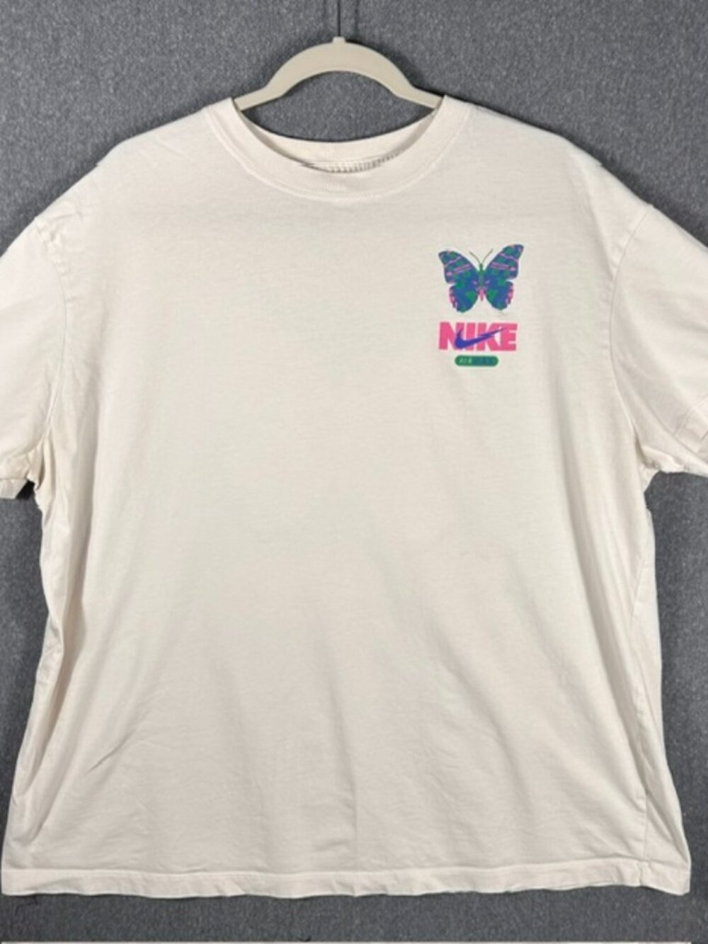 Nike Air Max Graphic T-Shirt Womens Sz XL Cream/Pink/Blue Sportswear Boyfriend